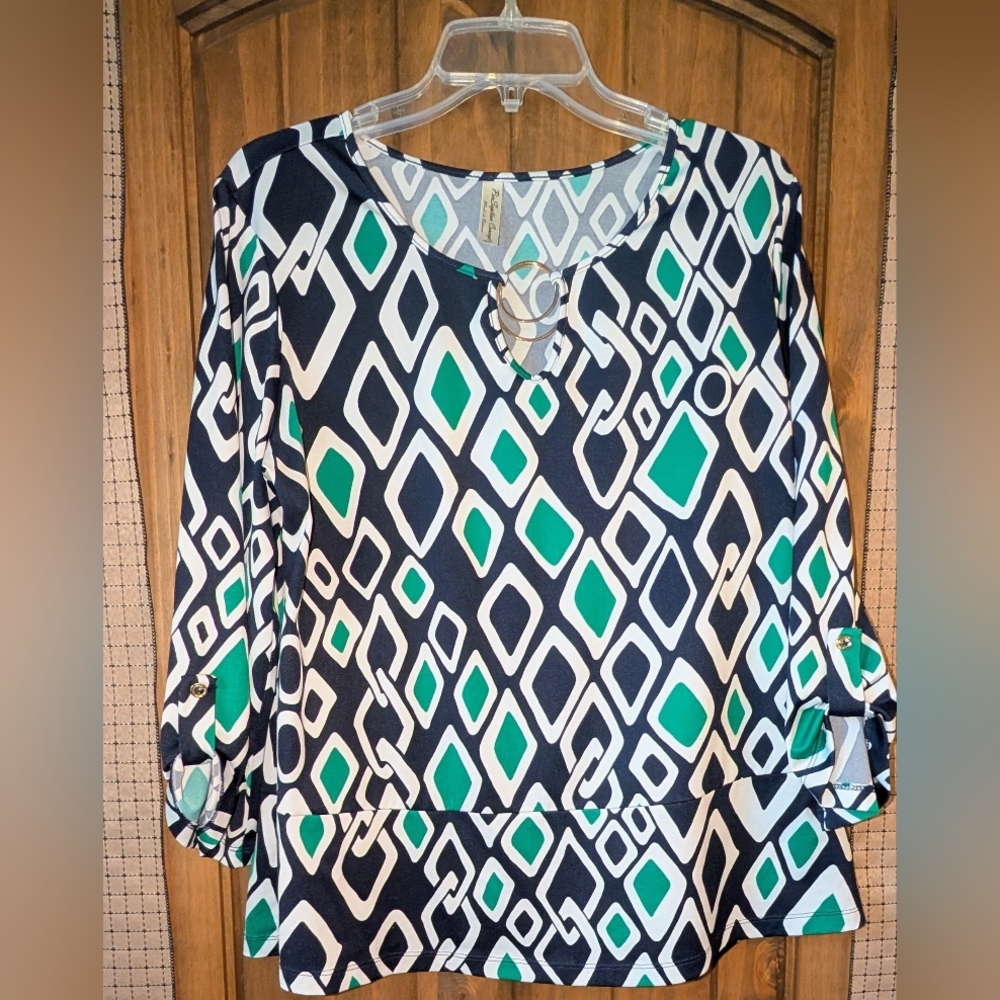 PerSeption Concept Blouse - Green, Navy- XL